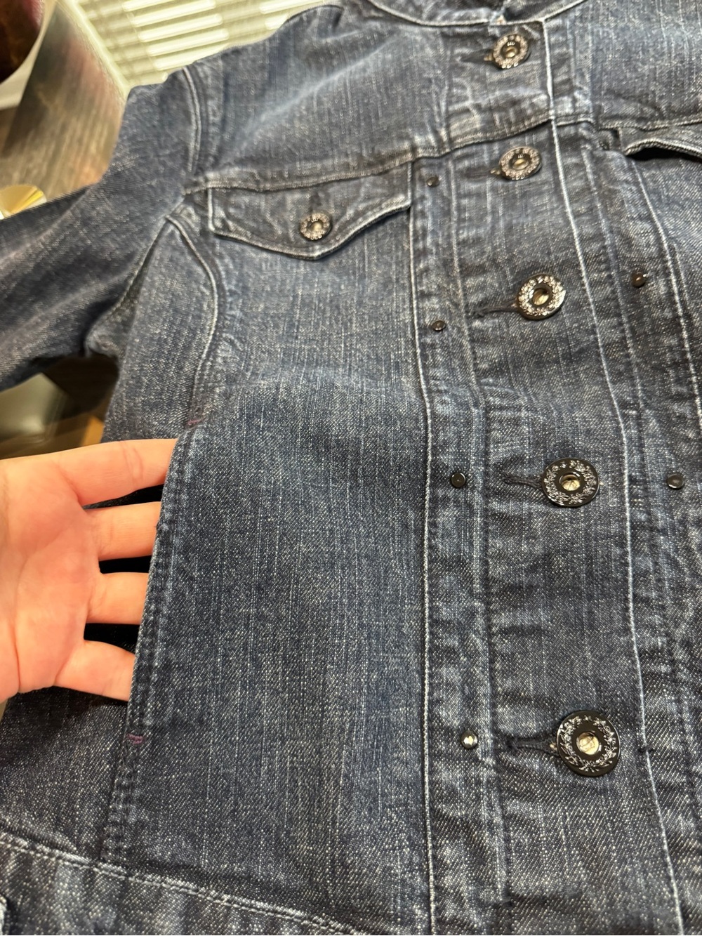 Levi’s Dark Indigo Denim Jacket - Women's Stand Collar Jean Jacket - Picture 6 of 16